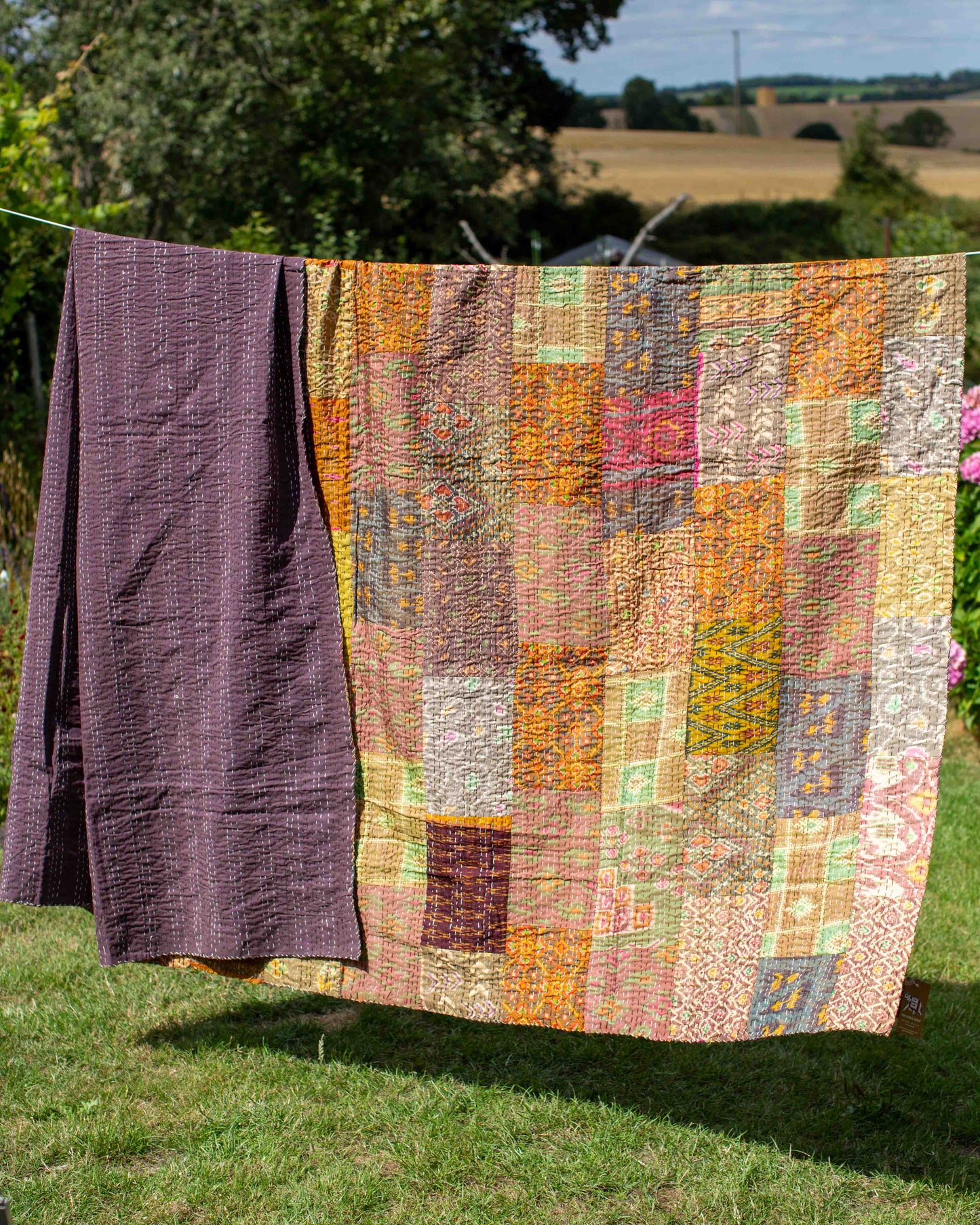 Brown/Earth Tones Patola Sari Kantha Throw 220 x 270cm