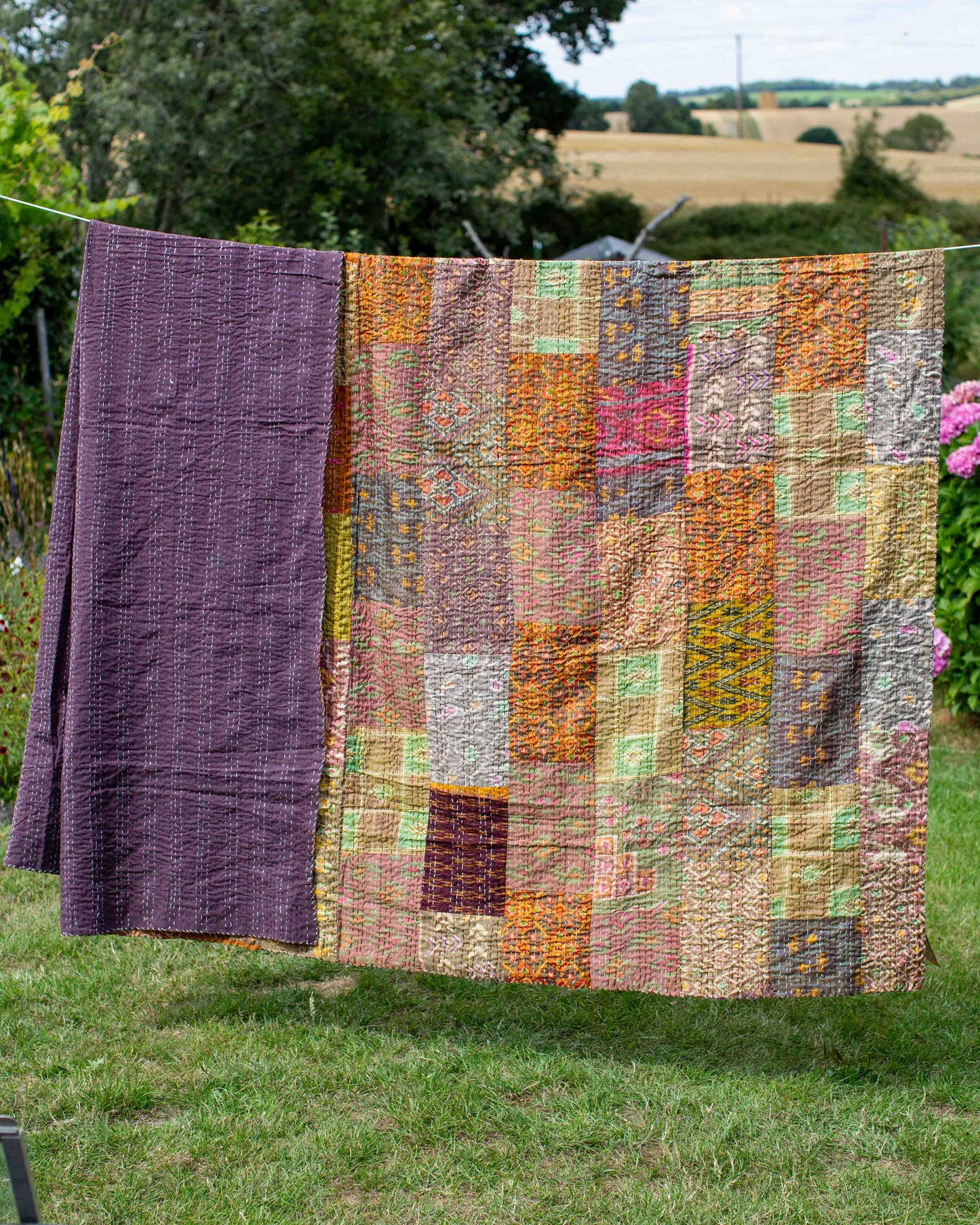 Brown/Earth Tones Patola Sari Kantha Throw 220 x 270cm