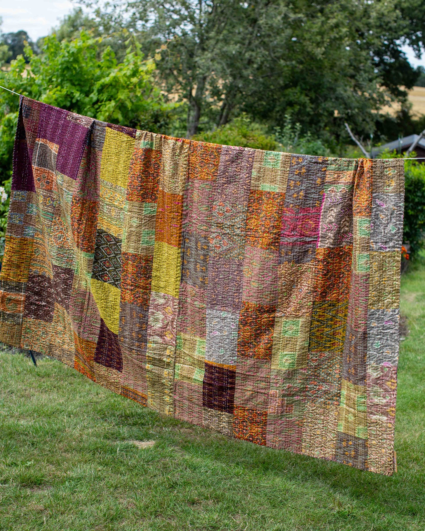 Brown/Earth Tones Patola Sari Kantha Throw 220 x 270cm