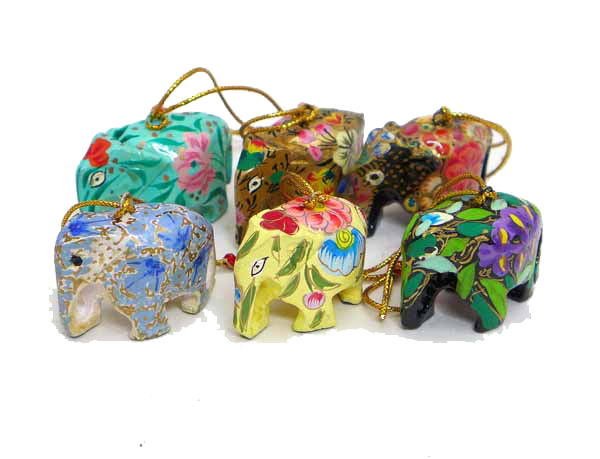 Paper Mache Elephant Decoration Set of 6