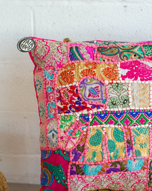 Pink Elephant Patchwork Cushion Cover.
