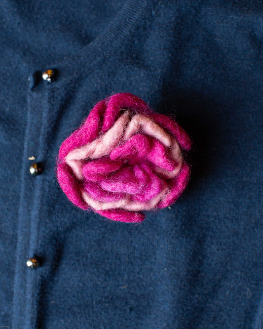 Large Felt Pink Flower Brooch