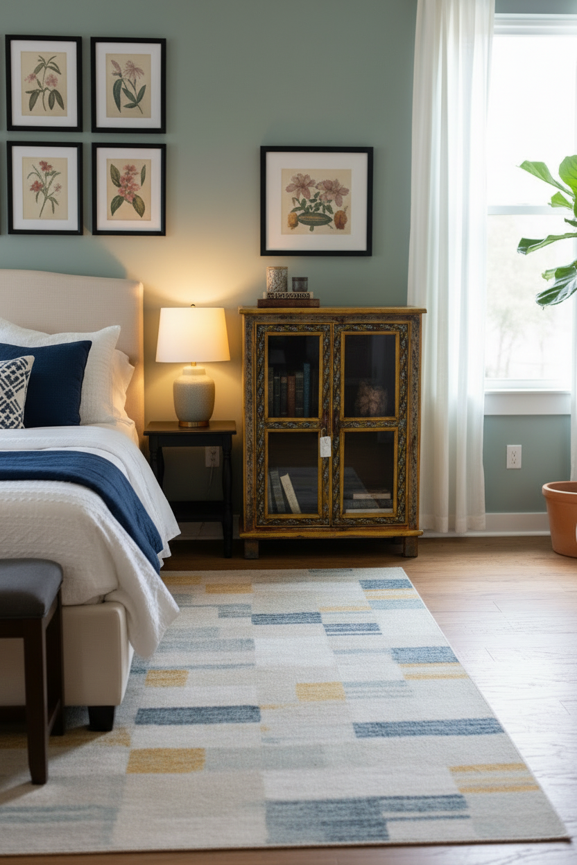 Painted Bird Glass Cabinet