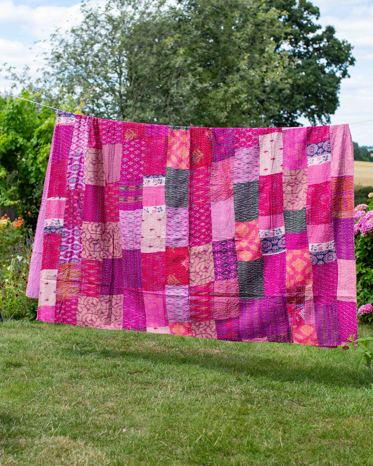 Pink Patola Sari Kantha Throw 220 x 270cm