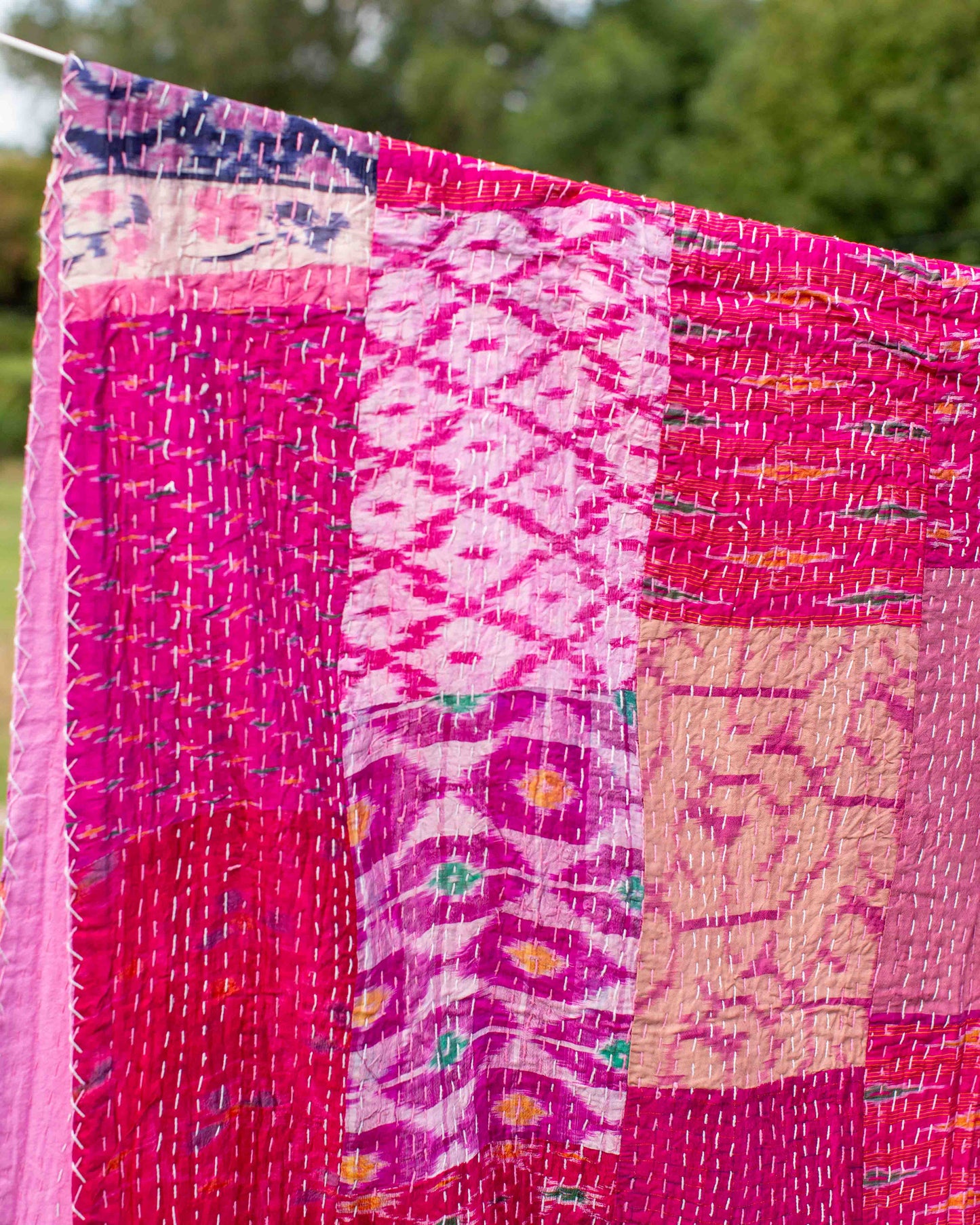 Pink Patola Sari Kantha Throw 220 x 270cm