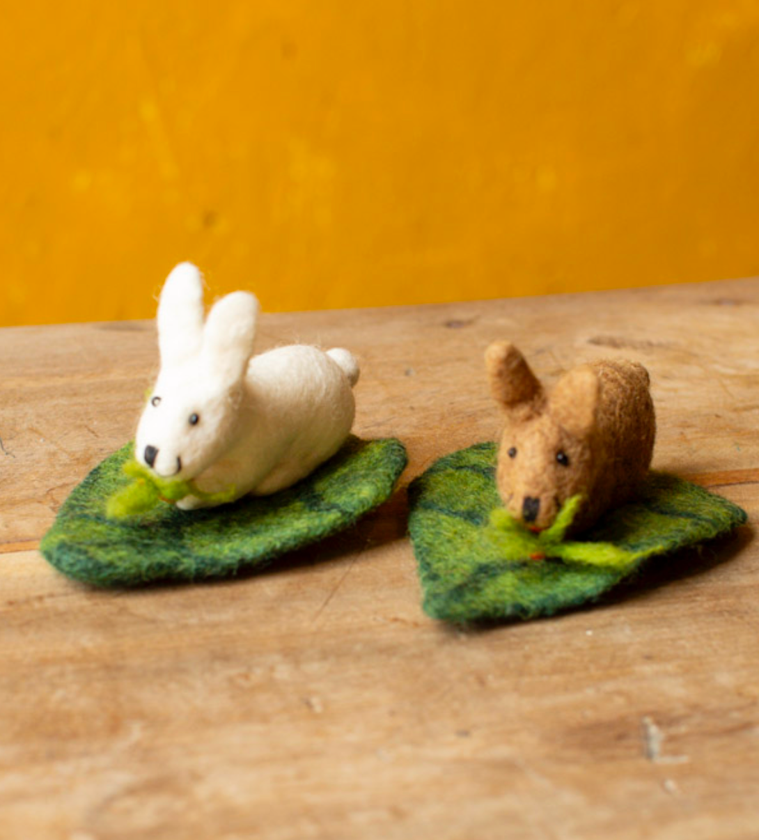 Felt Rabbit on a Leaf