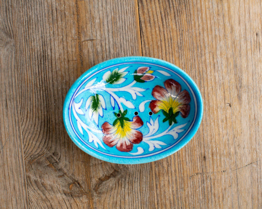 Turquoise & Red Flower Jaipur Soap Holder