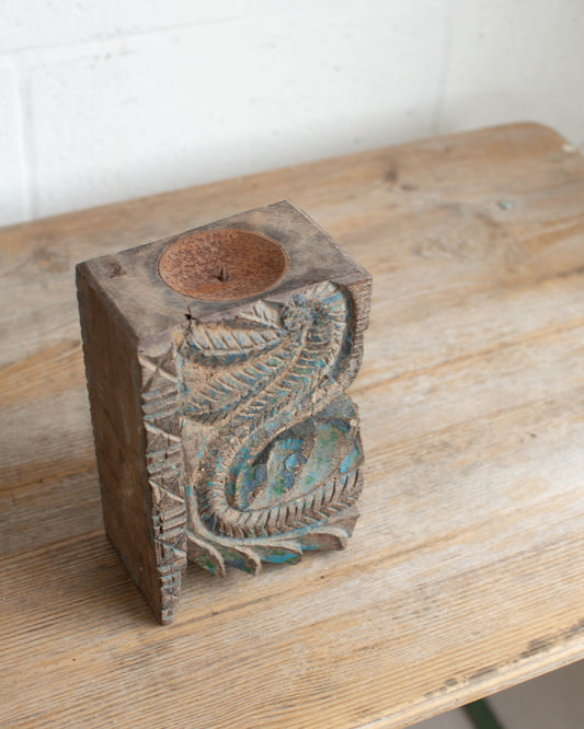 Wooden Carved Candle Pillar - 1