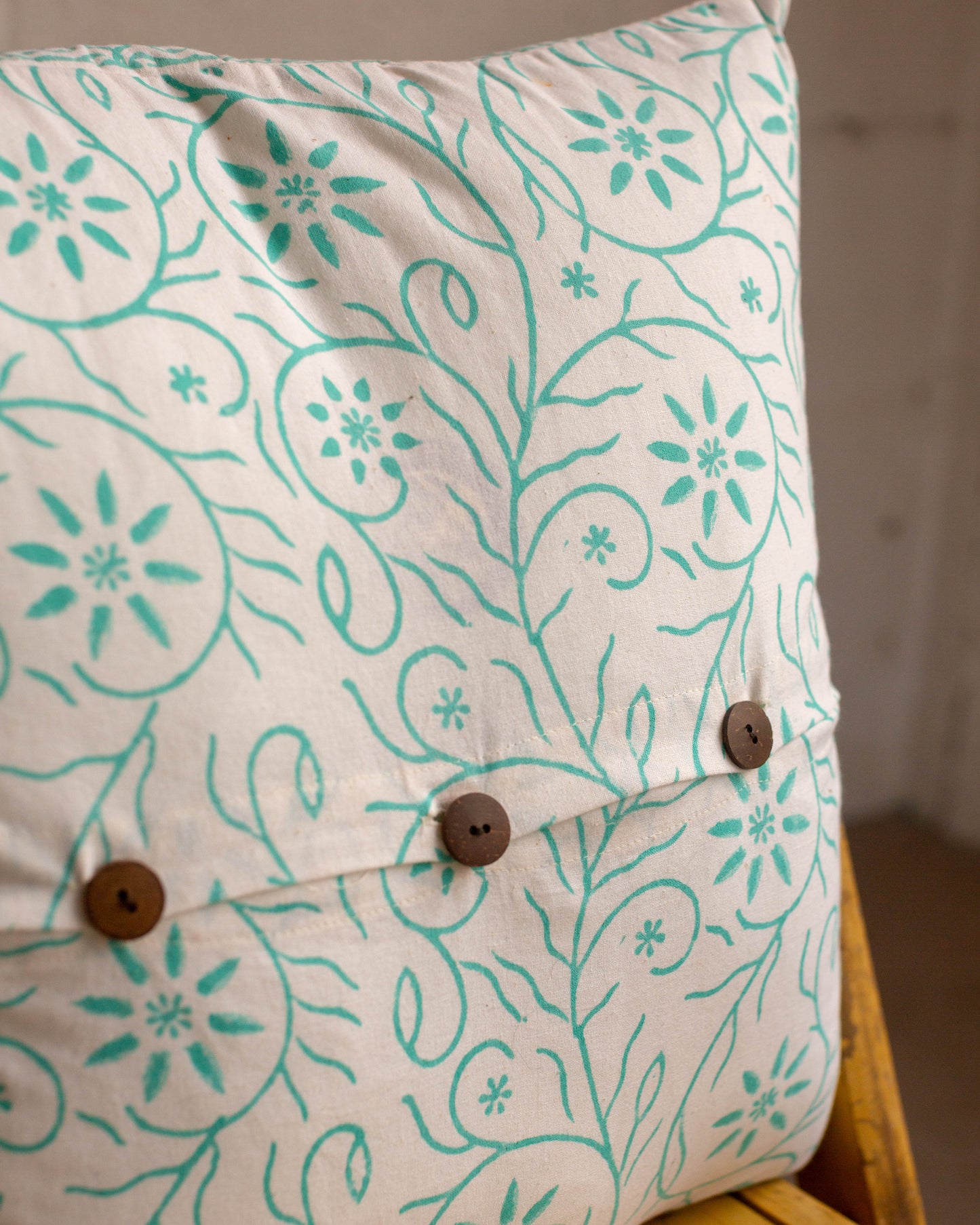 Turquoise Print Block Cushion Cover