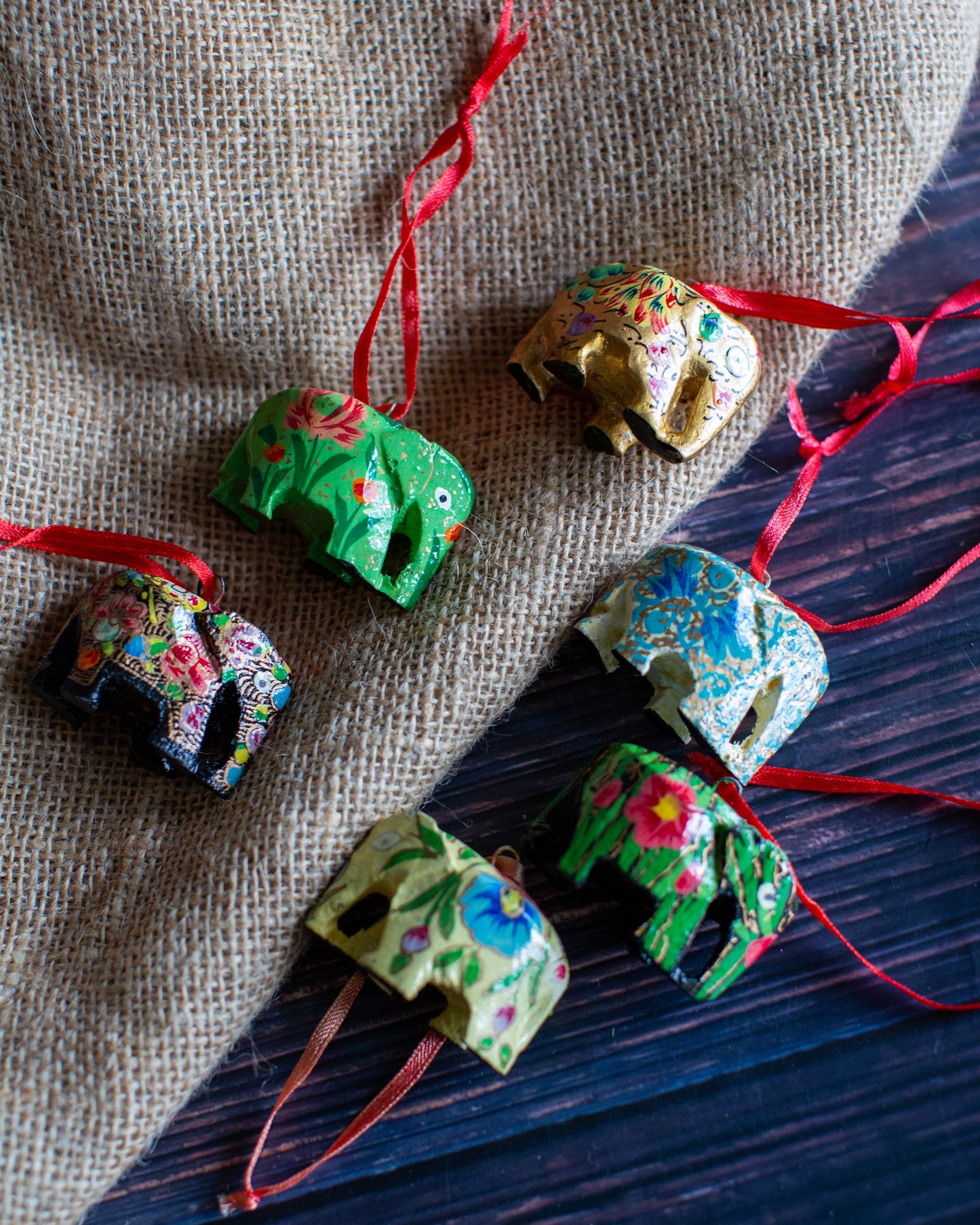 Paper Mache Elephant Decoration Set of 6