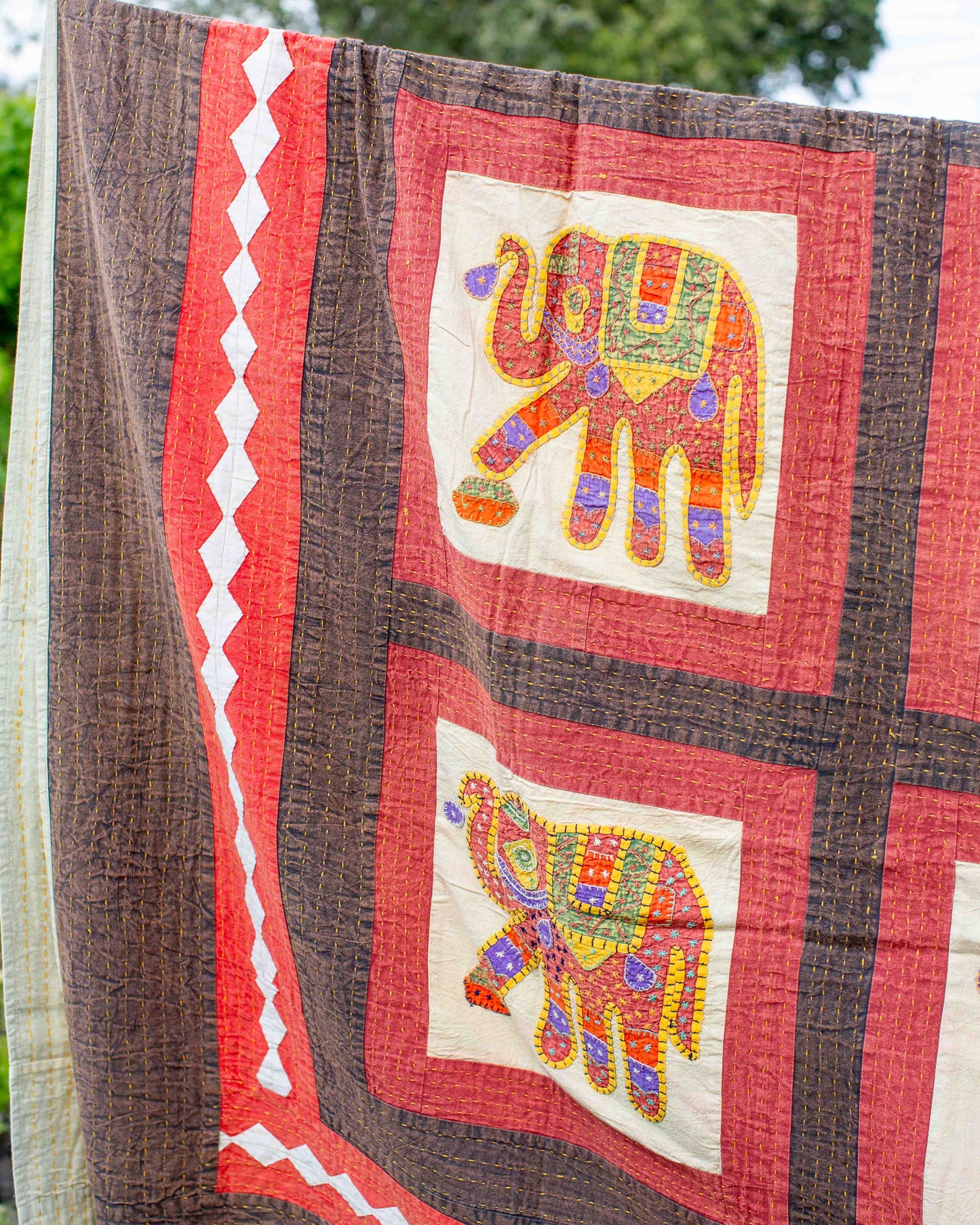 Elephant Kantha Throw 220 x 270cm