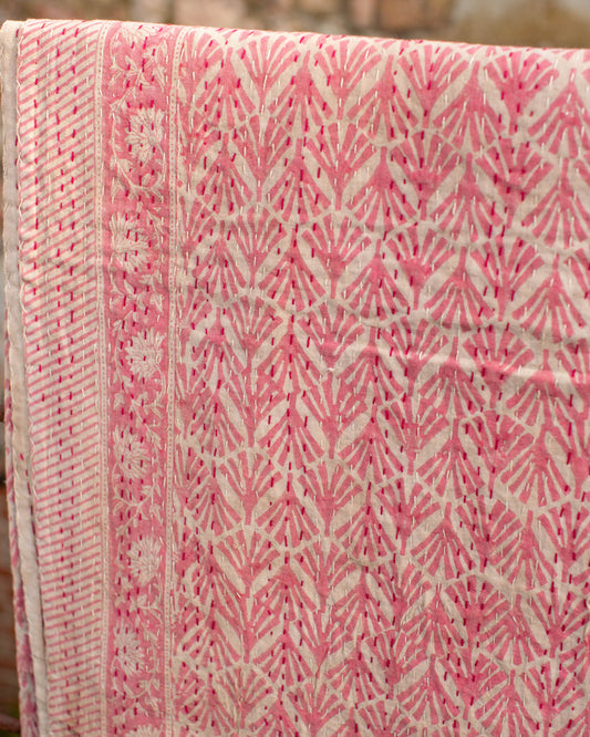 Pink Gudri Kantha Throw