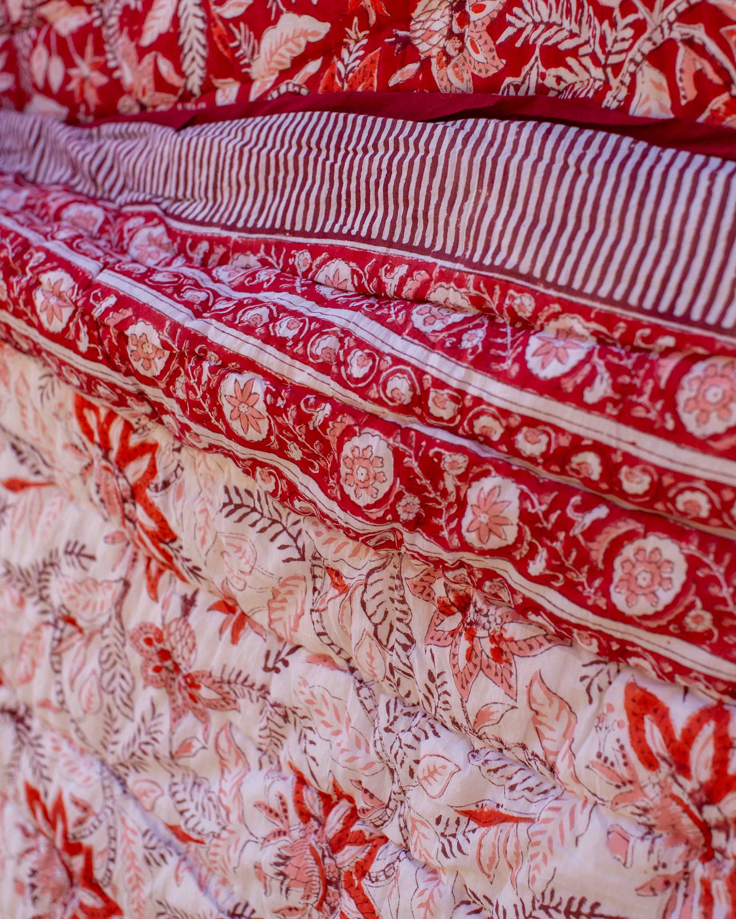 220 x 270cm Print Block Padded Quilt - Bedwyn