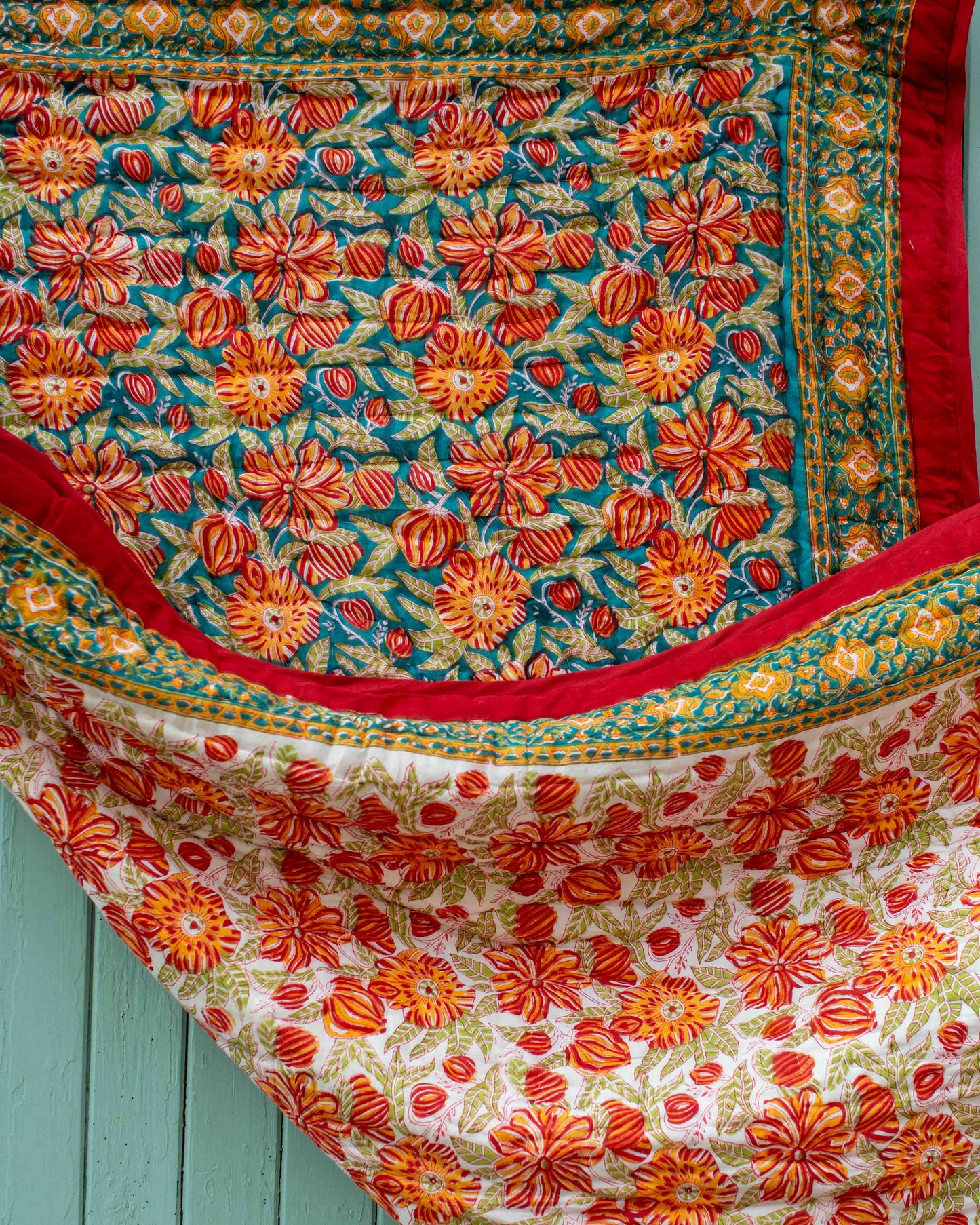 150 x 220cm Print Block Padded Quilt - Rushall