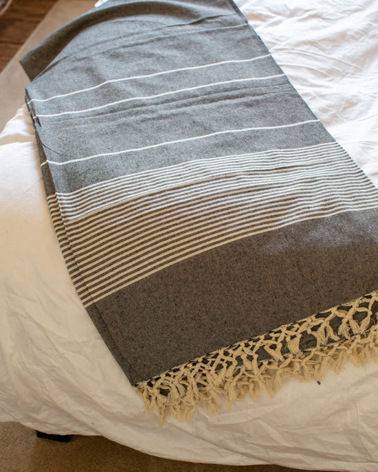 Charcoal Stripe Bed Throw