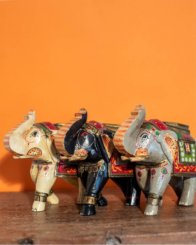 Hand Painted Wooden Elephant - The india Shop