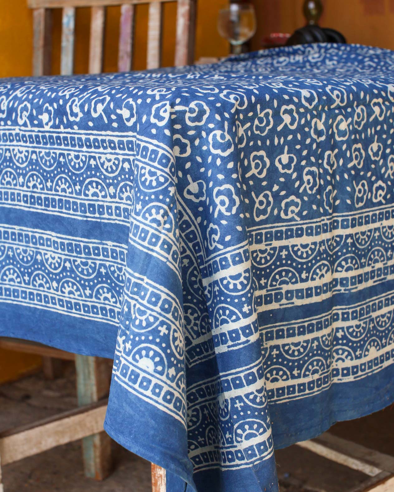 Cotton Indigo Print Tablecloth 150 x 220cm