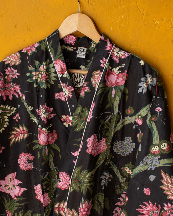 Black & Pink Hand Printed Kimono - #12