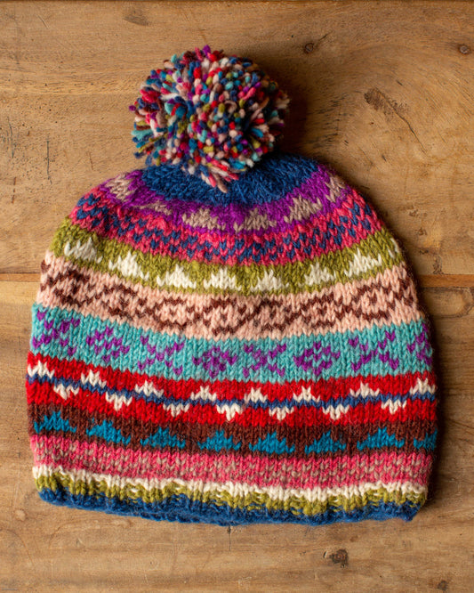 Eskimo Fairisle Knitted Bobble Beanie