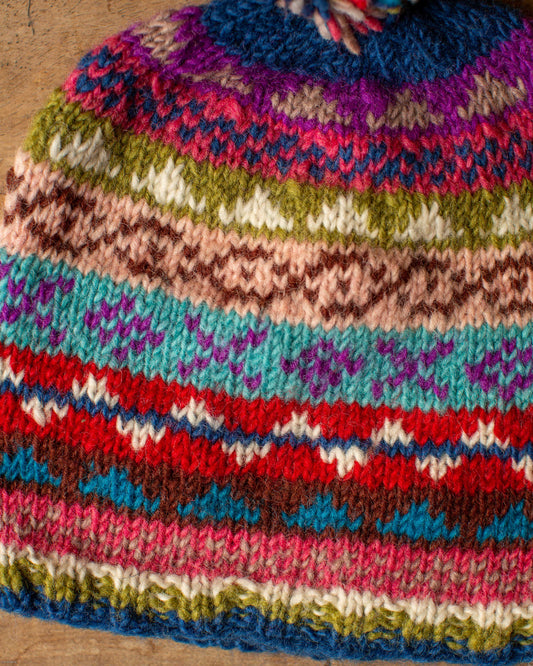 Eskimo Fairisle Knitted Bobble Beanie