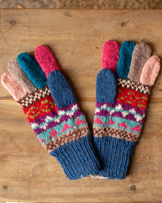 Blue Fair isle Knitted Gloves
