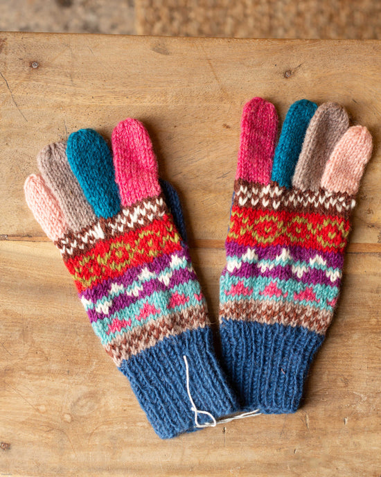 Blue Fair isle Knitted Gloves