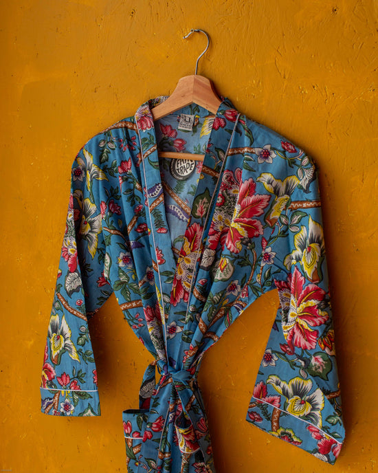 Blue Hand Printed Kimono - #7
