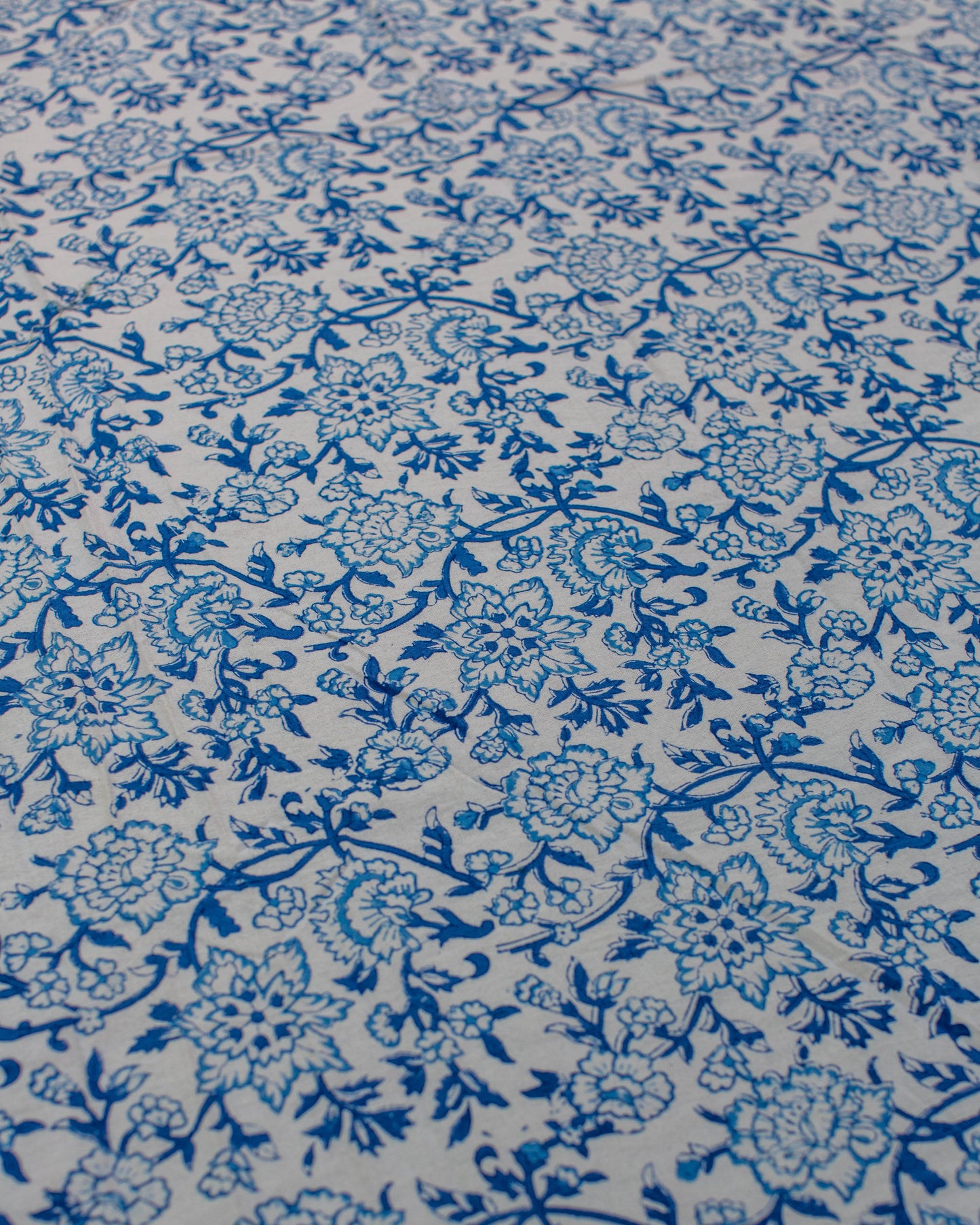 Blue & White Block Print Round Tablecloth