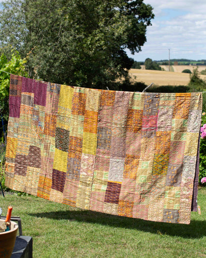 Brown/Earth Tones Patola Sari Kantha Throw 220 x 270cm