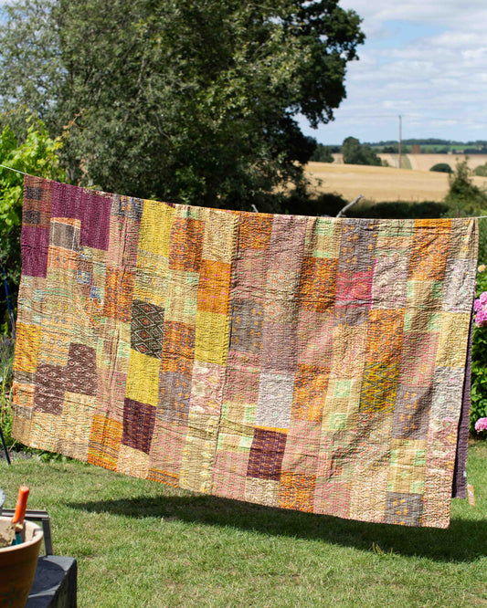 Brown/Earth Tones Patola Sari Kantha Throw 220 x 270cm