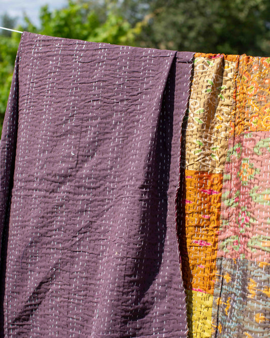 Brown/Earth Tones Patola Sari Kantha Throw 220 x 270cm