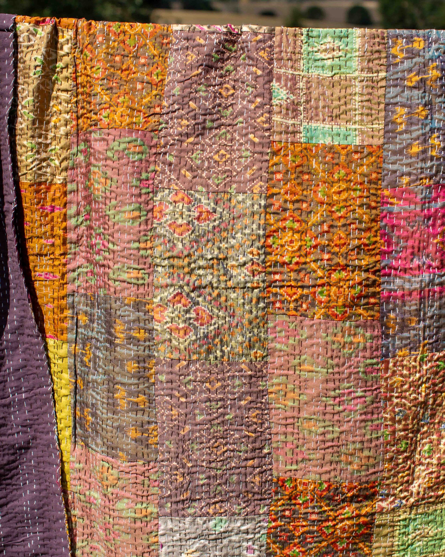 Brown/Earth Tones Patola Sari Kantha Throw 220 x 270cm
