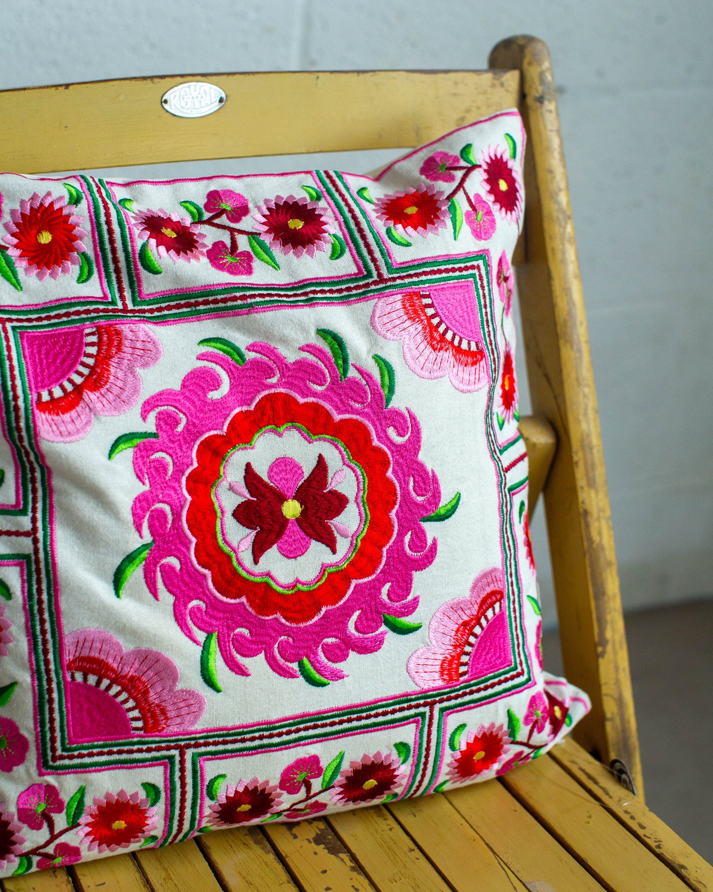 Pink Embroidered Cushion Cover
