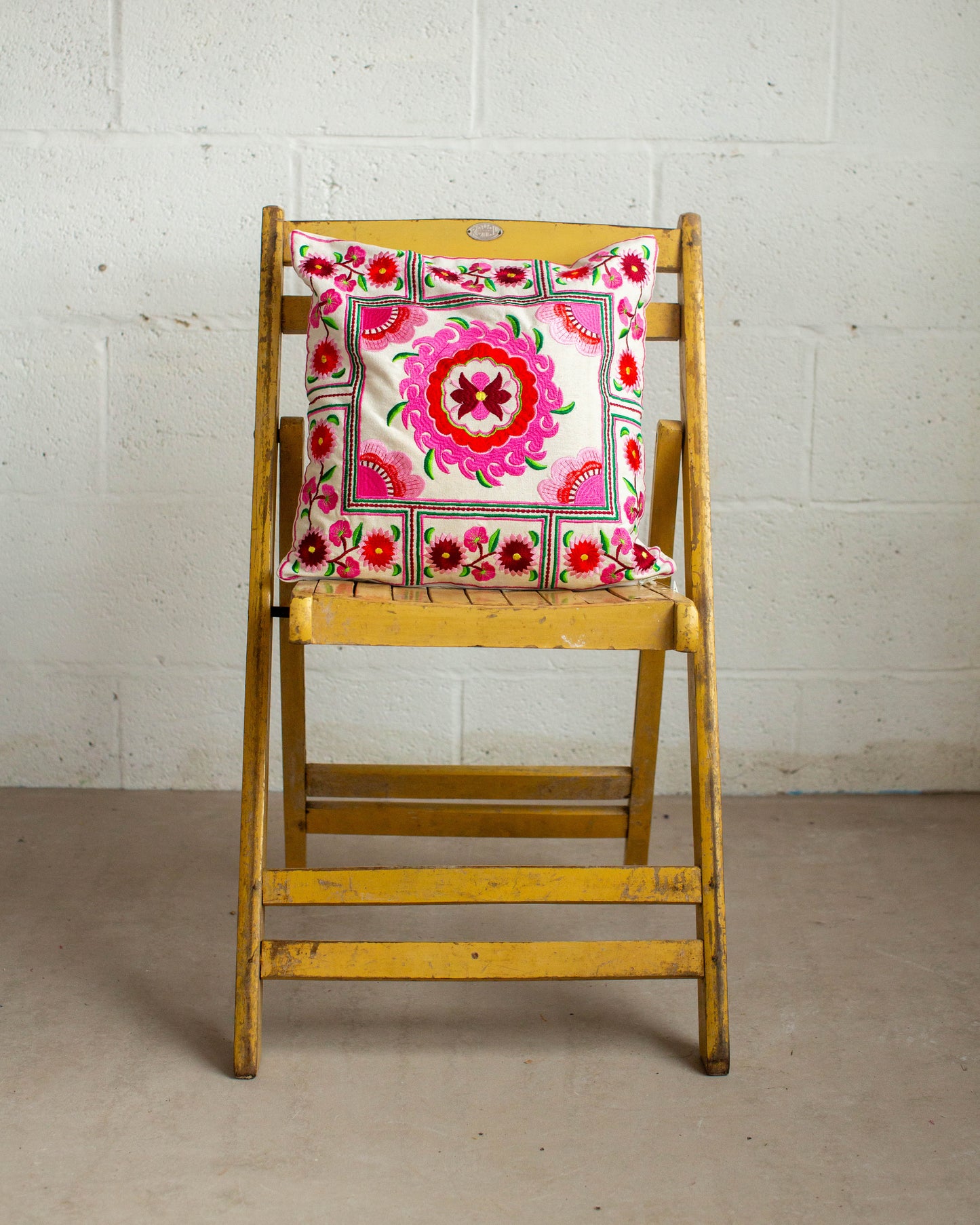Pink Embroidered Cushion Cover