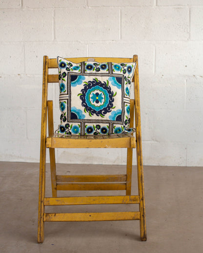 Blue Embroidered Cushion Cover