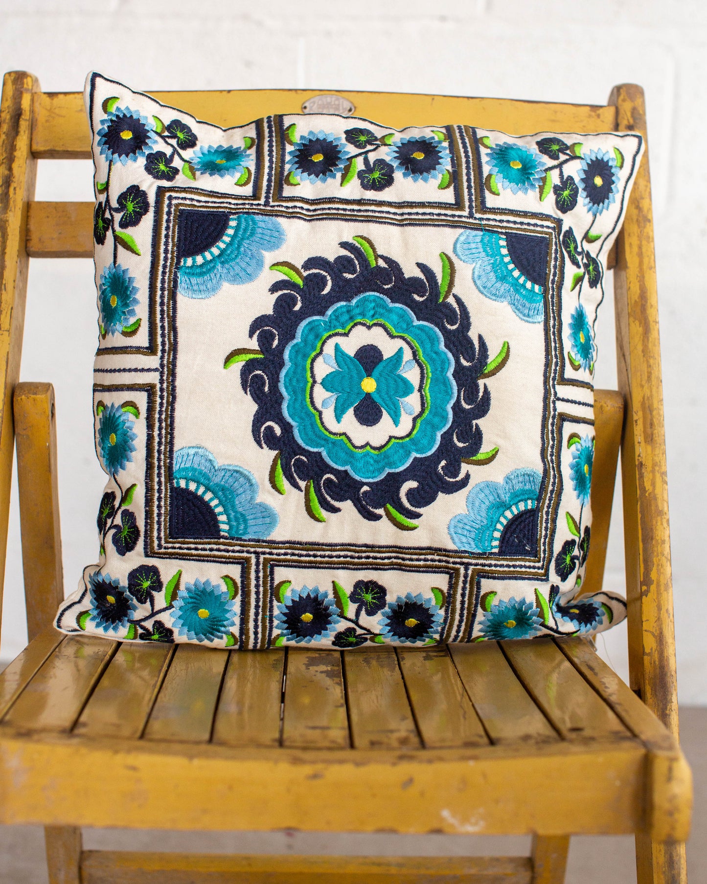 Blue Embroidered Cushion Cover