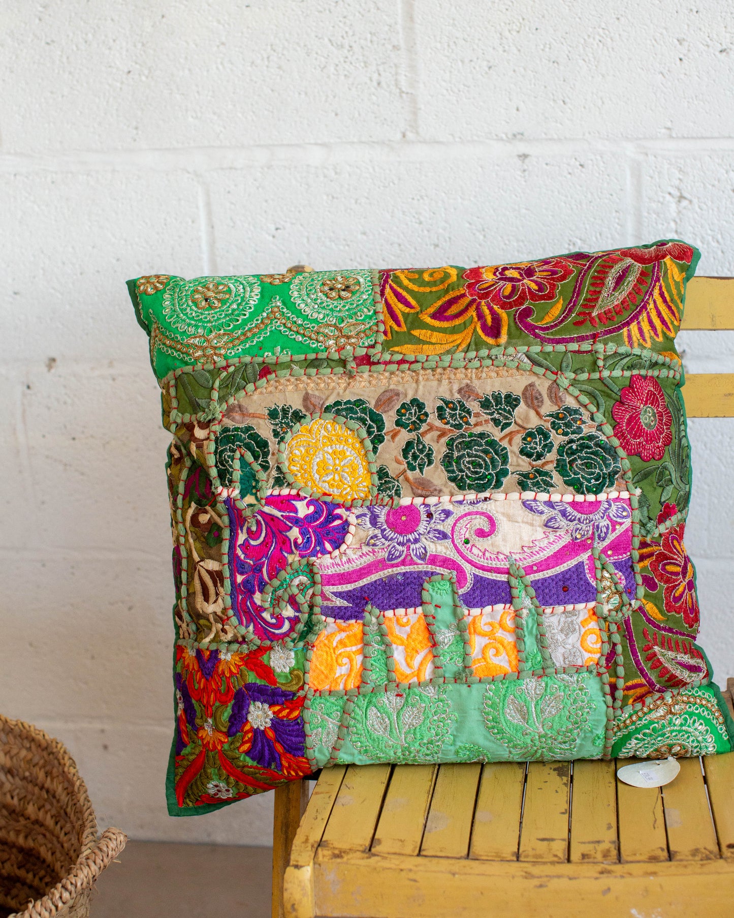 Green Elephant patchwork Cushion Cover