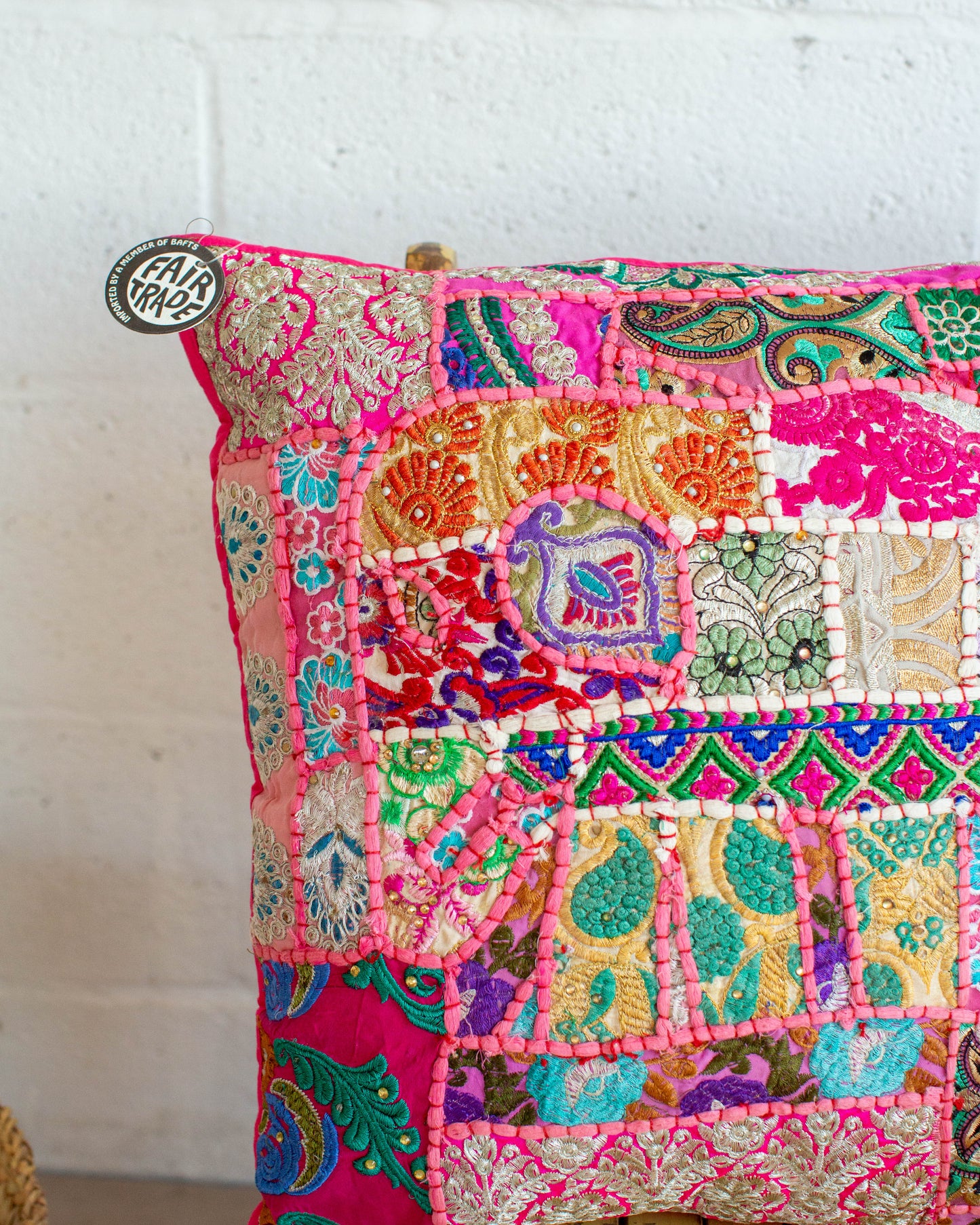 Pink Elephant Patchwork Cushion Cover.