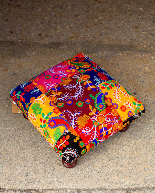 Velvet Embroidered Footstool