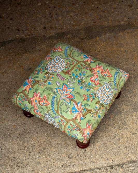 Green & White Footstool