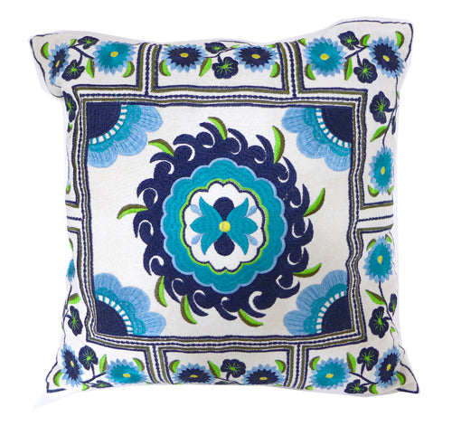 Blue Embroidered Cushion Cover