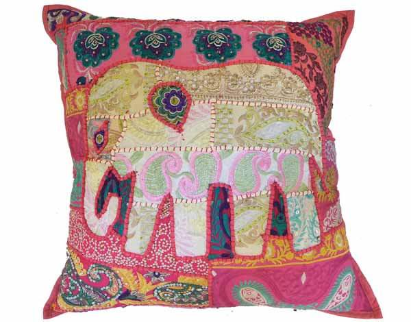Pink Elephant Patchwork Cushion Cover.