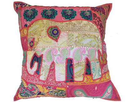Pink Elephant Patchwork Cushion Cover.