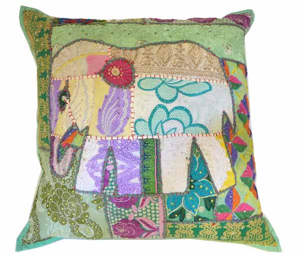 Green Elephant patchwork Cushion Cover
