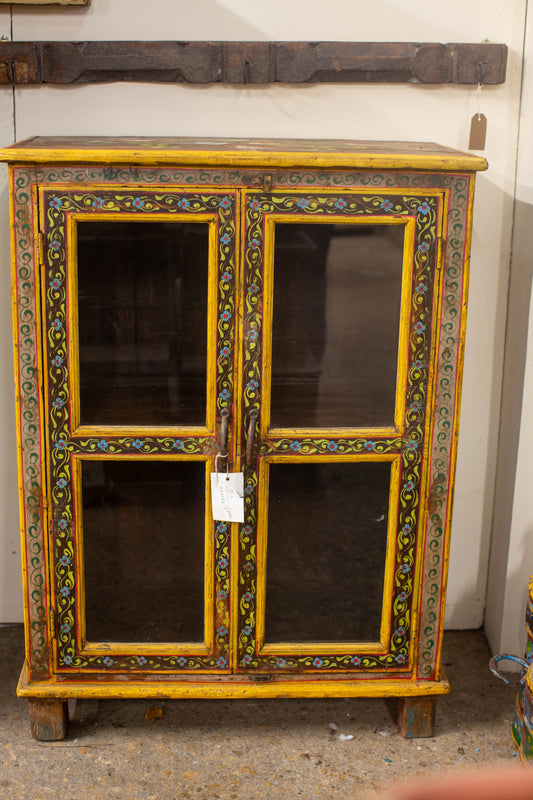 Painted Bird Glass Cabinet