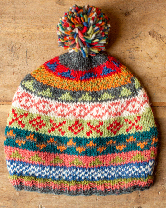 Husky Fairisle Knitted Bobble Beanie