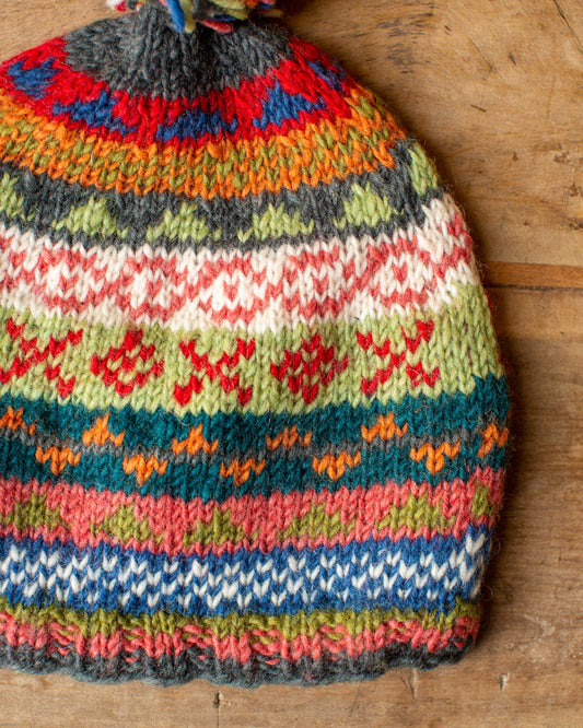 Husky Fairisle Knitted Bobble Beanie