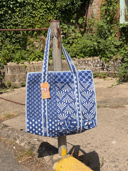 Indigo Large Quilted Tote Bag