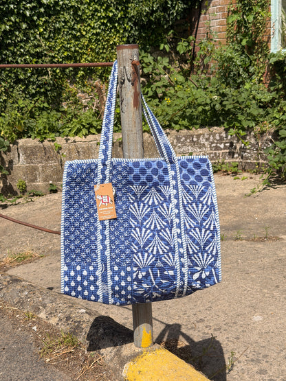 Indigo Large Quilted Tote Bag