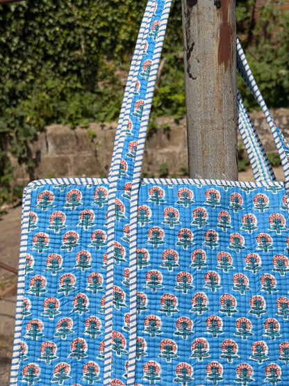 Blue & Pink Large Quilted Tote Bag